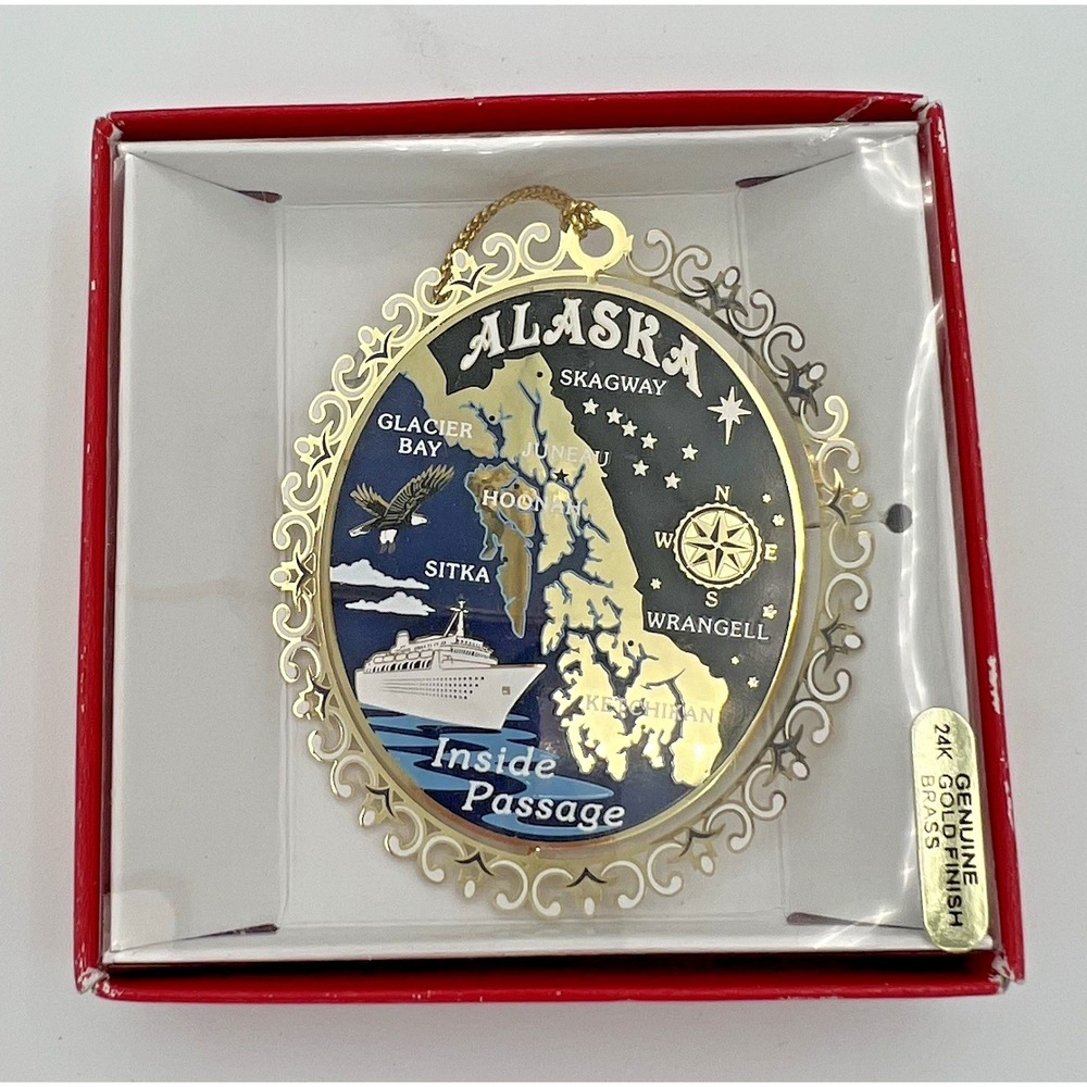 Alaska Inside‎ Passage Colored 24 Kt Gold Brass Christmas Ornament Charm 2014
